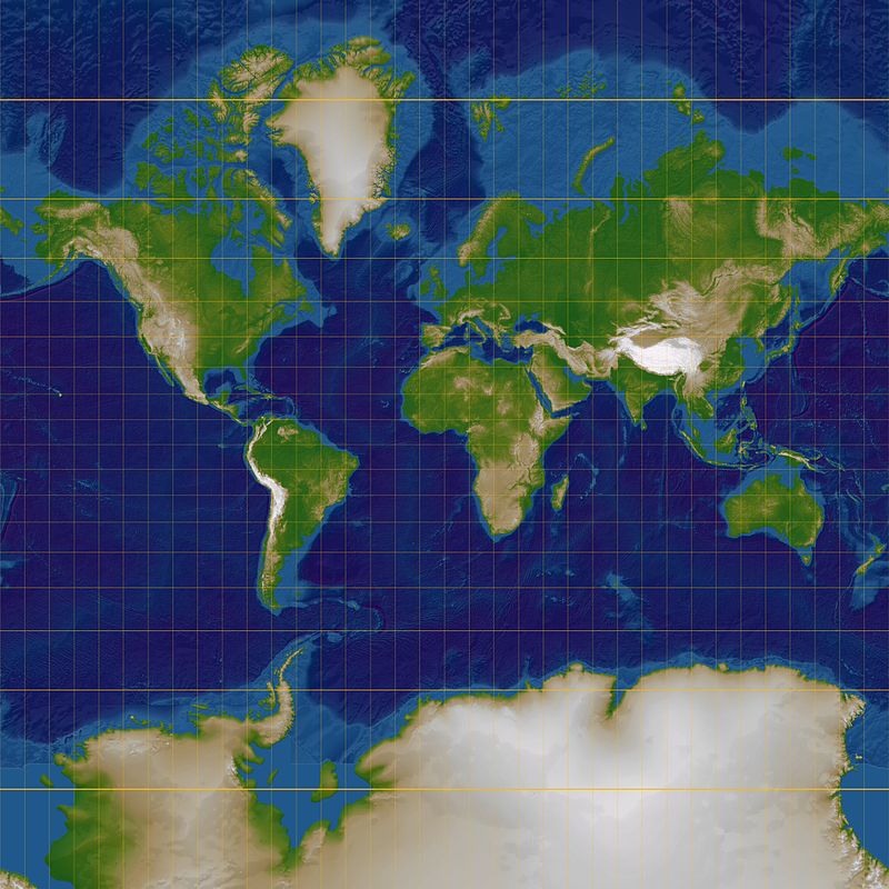 Weltkarte in der Mercator-Projektion